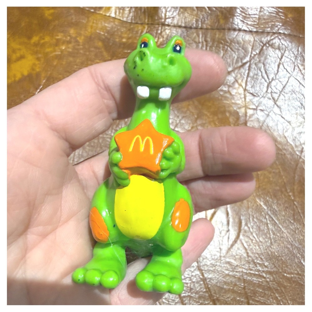 Vintage 1985 McDonalds Aviva Dinosaur PVC Figure Green T-Rex Star Toy Retro